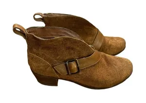 Ugg W Wright Belted Shearling‎ Lined Chestnut Leather Suede Ankle Boots Sz 7 thumbnail 1