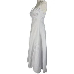 Haute Monde Maxi Dress Womens L White Corset Lace Up Back Slit Boho Bridal thumbnail 15
