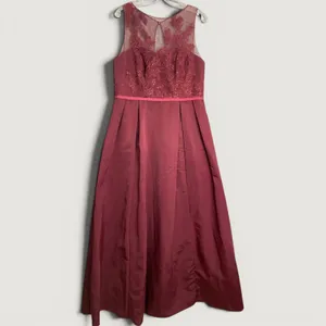Oleg Cassini Burgundy Lace Illusion Bodice Formal Evening Gala Gown Dress 14 thumbnail 5