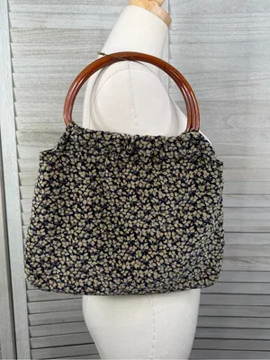 Vintage Velvety Cottage Floral Satchel/Purse with Round Lucite Handles thumbnail 2
