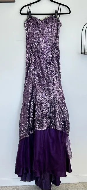 Cinderella Divine Purple‎ Strapless Sequin Beaded Corset Back Long Gown Dress 4 thumbnail 1