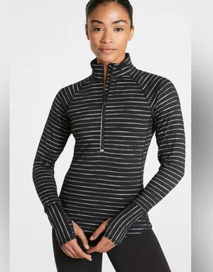 Athleta Half-Zip Pullover Top in Black and White Stripes thumbnail 1