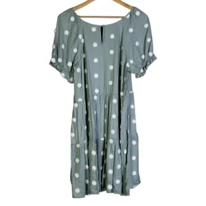 Blu Pepper Womens Babydoll Polka Dot Tiered Dress Size L Sage Green Cottagecore thumbnail 5