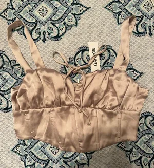 Garage Satin Blush Pink Cropped Bustier Top thumbnail 1