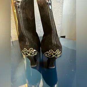 Jasmin Collections black suede boots with gold accents thumbnail 3