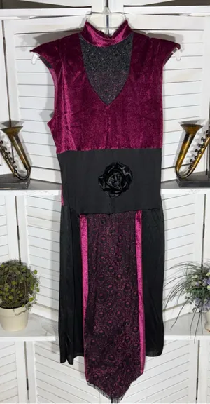 Vintage 90s gothic Goddess costume dress black lace burgundy velvet witchy Vamp thumbnail 1
