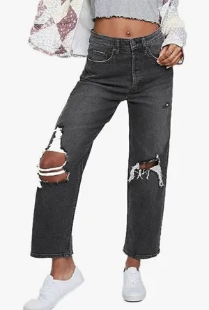 Wild Fable Grey Distressed Denim Highest Rise Straight Leg Jeans Size 10 thumbnail 1