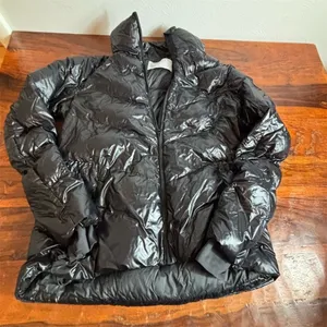 Alo Athleta‎ Puffer Jacket Womens XS Black Shiny Full Zip Quilted Rib Cuffs thumbnail 1