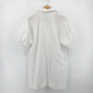 Anthropologie White V-Neck‎ Tiered Sleeve Tunic Dress Textured Collared Medium thumbnail 6