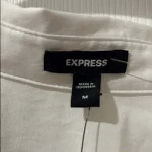 Express White Puff Sleeve Button Down Top with Notched Collar thumbnail 3