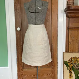 💥Brooks Brothers 100% Linen A-Line Skirt Cream Natural Pockets Size 8💛 thumbnail 3
