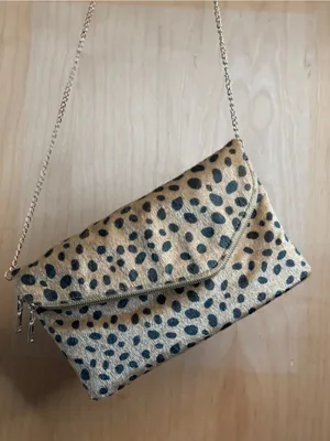 Leopard Print Foldover Crossbody Bag in Beige Faux Fur Cheetah Print Glam thumbnail 2