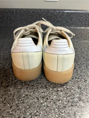 adidas Women's Cream Suede Sneakers with Iridescent Three Stripes thumbnail 6