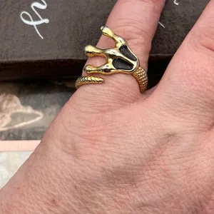Vintage Gold Skeleton Hand Wrap Ring Gothic Halloween Punk Statement Size 7.5 thumbnail 1