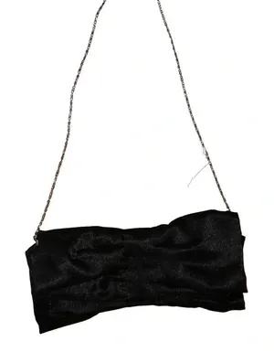 New Black satin formal coquette Bow purse evening bag. clutch classic black tie thumbnail 1