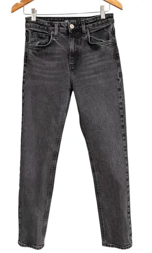 Zara Jeans Women Faded Black Size 4 High‎ Rise Denim Straight Slim Fit Classic thumbnail 1