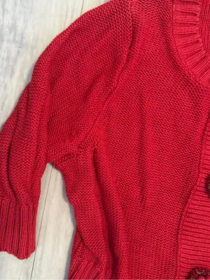 madison leigh Red Cropped Knit Cardigan with Decorative Buttons thumbnail 2
