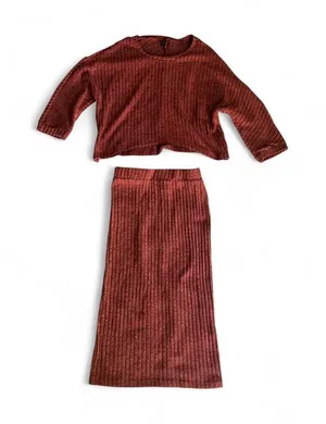 NWOT SHEIN Rust Ribbed Two Piece Crop Top Midi Skirt Set Small thumbnail 2