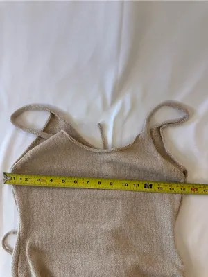 Beige Knit Mini Dress with Side Tie Detail thumbnail 6