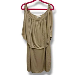 Indah Womens Tan Rayon Popover Mini Dress Flower Shell Buttons Size S Khaki Boho thumbnail 2