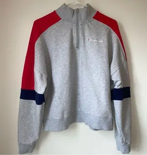 Champion Gray and Red Quarter Zip Sweater thumbnail 1