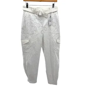 Express Super High Waisted Eyelet Belted Cargo Joggers 2 White Utility Pants NWT thumbnail 2