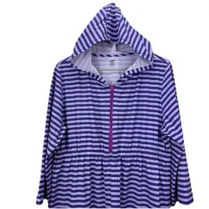 Title Nine 3/4 Sleeve Purple Striped 1/2‎ Zip Hooded Athleisure Dress Pockets XL thumbnail 5