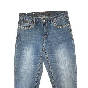Women's Y2K Rhinestone Embellished Pocket Denim Blue Jeans Boot Cut Stretch Size thumbnail 3