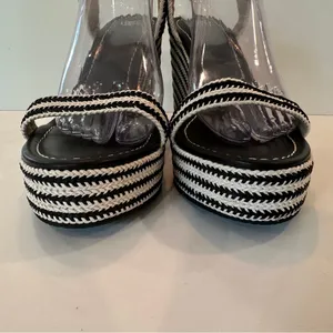 New BP Crochet Platform Wedge Sandals Sz 9 Black Cream Espadrilles Heels thumbnail 3