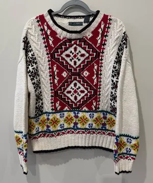 American Vintage Vintage‎ Midsummer Scandinavian Aztec Lizwear Size Large Hand Knit Sweater thumbnail 1