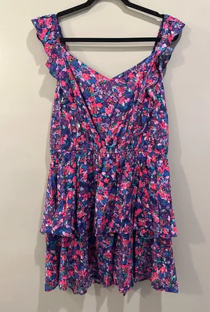 NWT Emily Wonder Purple Ruffle Sleeve Tiered Dress thumbnail 4