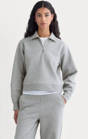 Everlane Luxe Fleece Zip Polo Women's Size Medium Heather Grey thumbnail 1