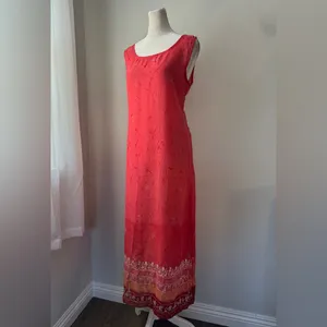 Vintage ‘90s Jane Ashley Coral Embroidered Hem Scoop Neck Sleeveless Maxi Dress thumbnail 2
