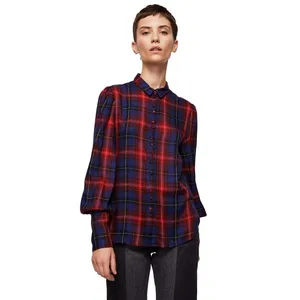 Mango MNG Basics Womens Annie Red Blue Plaid Long Sleeve Button‎ Up Shirt Size 4 thumbnail 8