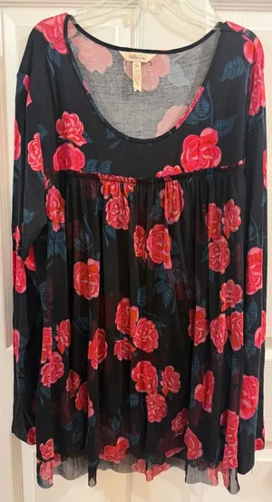 Matilda Jane Black Floral Babydoll Tunic with Pink Roses thumbnail 1