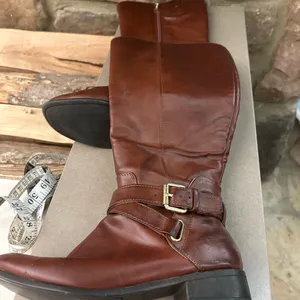 Boots Women's Tall Brown Leather Heeled Riding Boots with Buckle by Nine West 6 thumbnail 7
