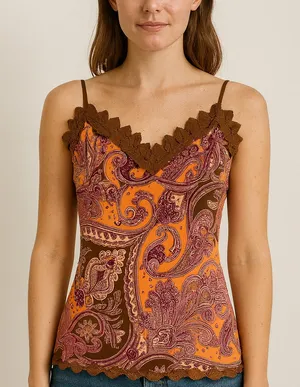 Rampage Orange and Brown Paisley Camisole thumbnail 1