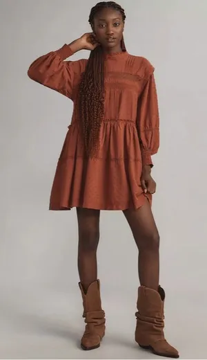 Anthropologie‎ Pilcro Long Sleeve Mock Neck Swing Mini Dress Womens Size XS thumbnail 1