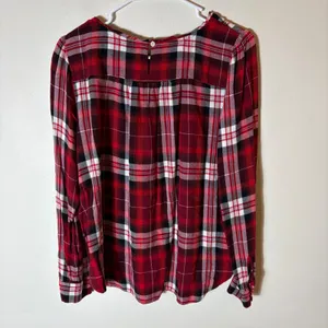 LOFT Red Plaid Long‎ Sleeve Button Back Blouse Size Medium thumbnail 6