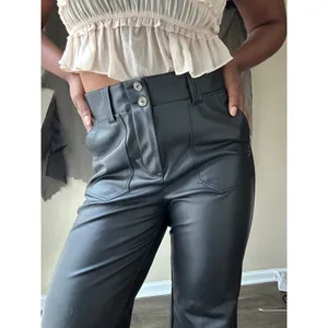 Maeve by Anthropologie Black Faux Leather High Waisted Pants US Size 8 thumbnail 2