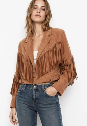 Beulah Faux Suede Coral Fringe Jacket Western Boho Cowgirl Style Size L thumbnail 1