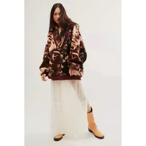 Free People Rosie Printed Sherpa Jacket Oversized Western Bohemian Medium thumbnail 3