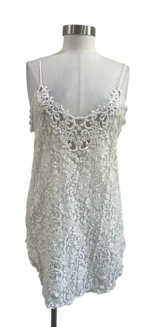 Hector Nicole White‎ Lace Mini Dress Sheer Crochet Slip Boho Size S thumbnail 1