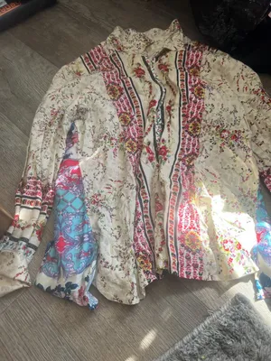 Anthropologie Cyrena Mixed Floral Print High Lo Button Down Linen Blend Top L thumbnail 8