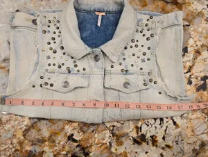 Free People Studded Grunge Distressed Denim Vest Acid Wash S thumbnail 4