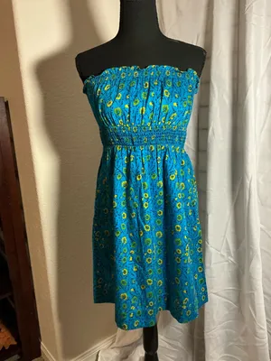 Free People Blue Floral Strapless Smocked Mini Dress Boho Summer thumbnail 3