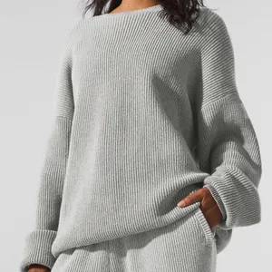 Alo Yoga Domain Rib Knit Crew Sweater Athletic Heather Grey M thumbnail 1