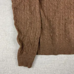 Tweeds Sweater Womens Large Brown V Neck Cable-Knit 100% Cashmere Pullover thumbnail 2