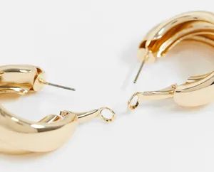 Hoop Earrings with Thick Crossover Design….Color: Gold Tone…New thumbnail 4