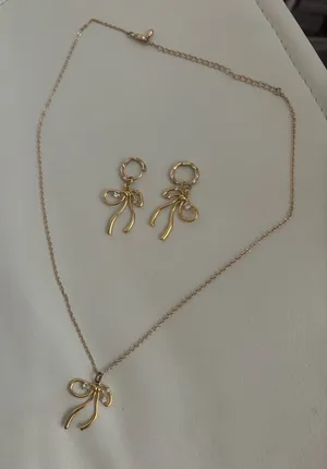 En route miffy Gold Bow Necklace and Earring Set - Women Jewelry thumbnail 1
